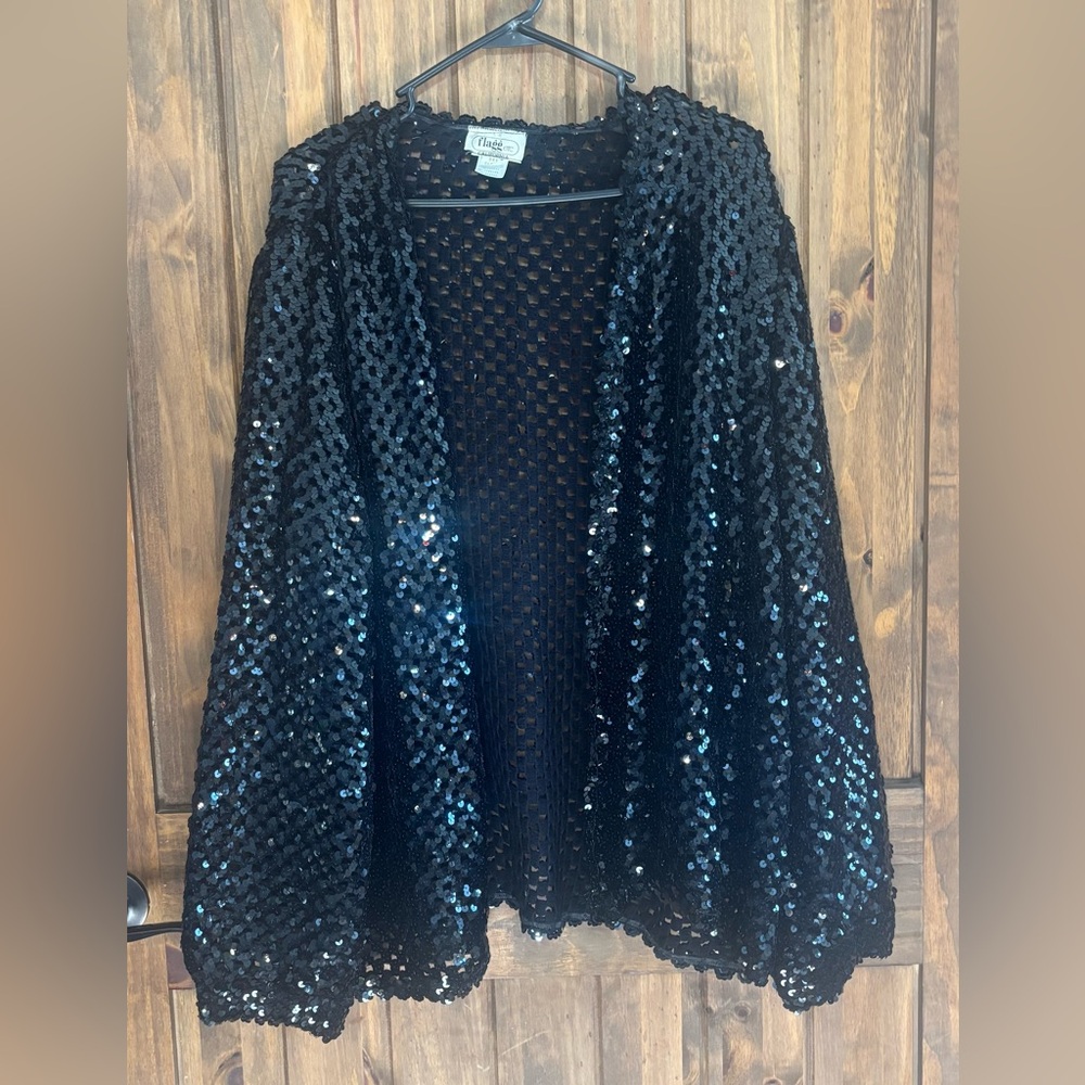 Fun Black sequin cardigan by Edith Flagg vintage xl